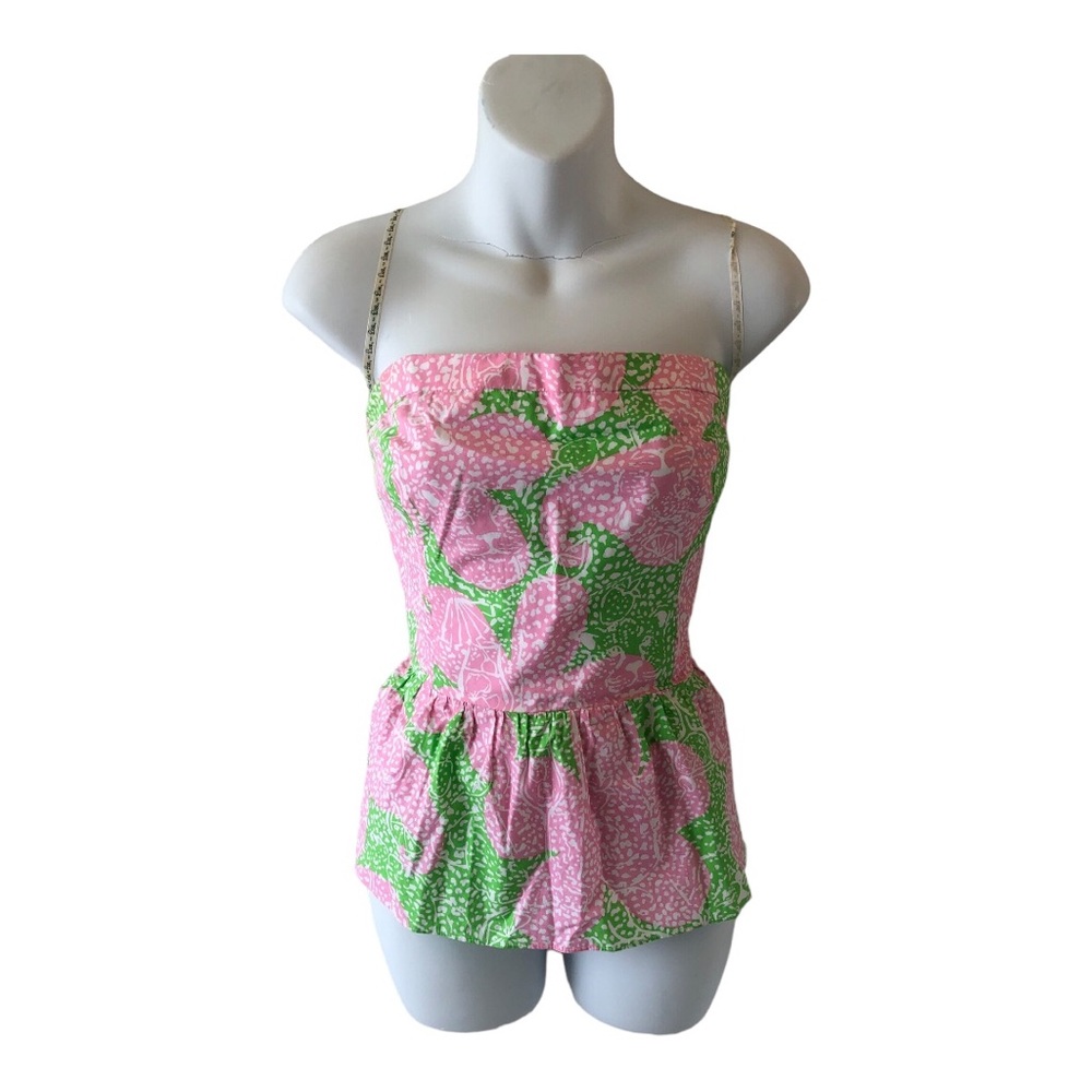 Lilly Pulitzer pink and green peplum Limeade top sz 10